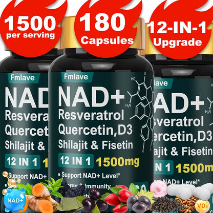 NAD+ Supplement Capsules 1500mg 12-in-1 with Nicotinamide Riboside & Quercetin for Bath Time, Home Spa and Personal Care