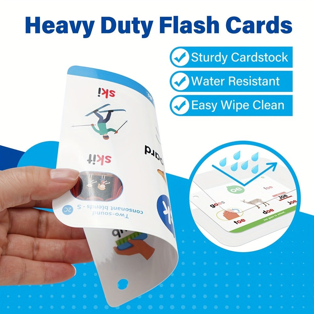 Phonics Flash Cards for Kids 76 Cards 24 Principles, CVC Digraphs Consonant Blends Long Vowels