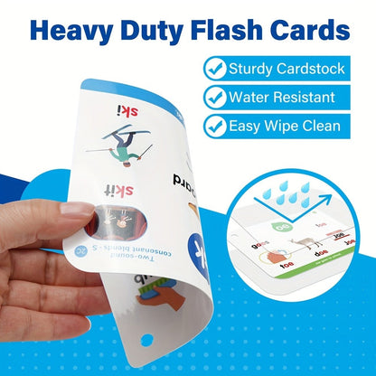 Phonics Flash Cards for Kids 76 Cards 24 Principles, CVC Digraphs Consonant Blends Long Vowels