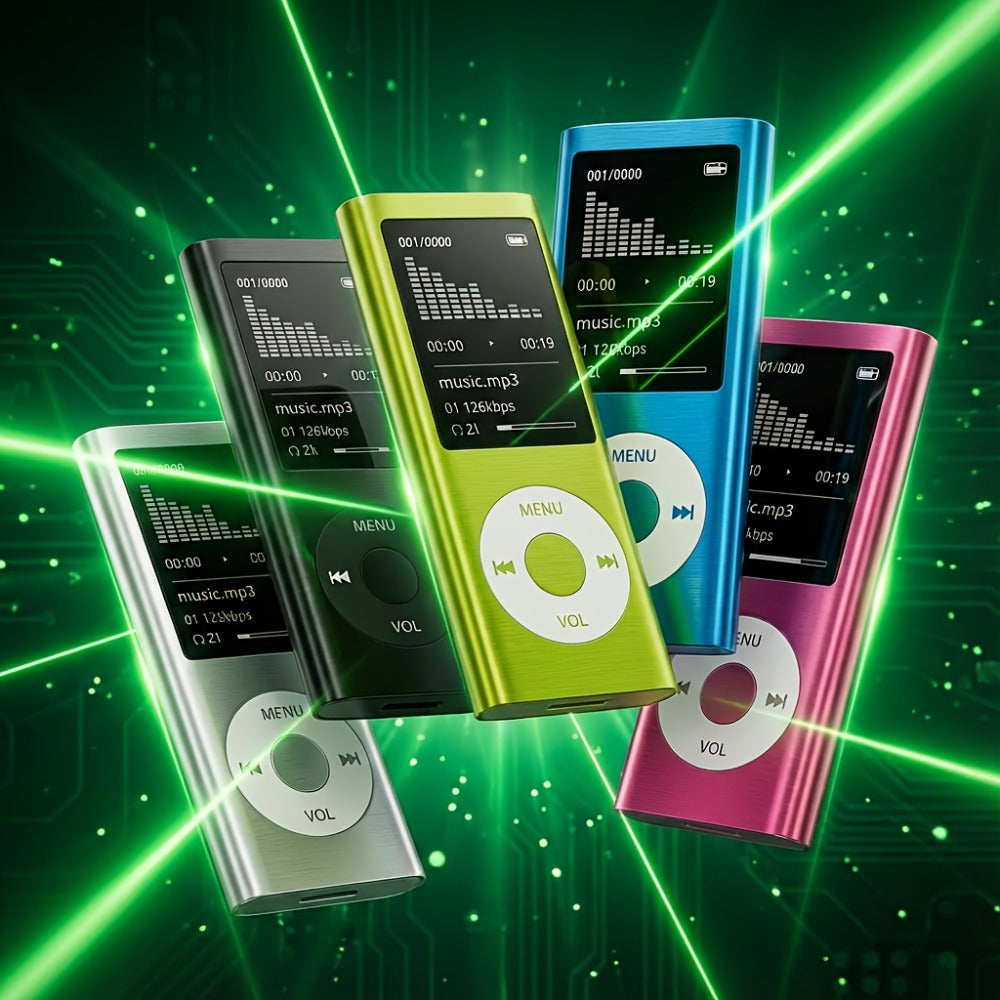 Portable MP3 and MP4 Player with 128GB Card Support, LCD Screen and Six Green, Black, Red, Blue or Silver Models
