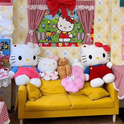 Plush Toy Hello Kitty 16-Inch Character Doll in Red-Blue or Pink-Blue Outfits for Display for Character Display, Room Decor and Gift