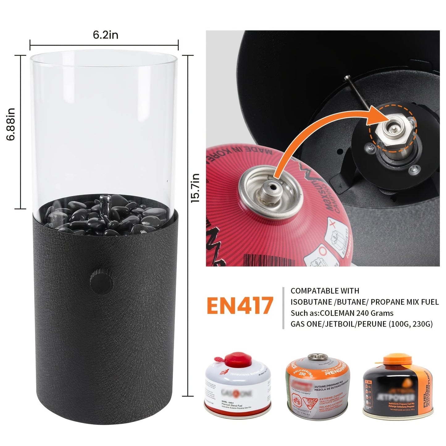 Fire Bowl Tabletop Fire Pit Indoor Outdoor Butane Fuel Mini Portable Fireplace with Glass Wind Guard for Garden, Patio and Yard Use