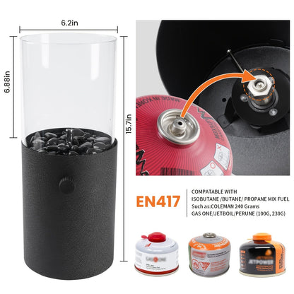 Fire Bowl Tabletop Fire Pit Indoor Outdoor Butane Fuel Mini Portable Fireplace with Glass Wind Guard for Garden, Patio and Yard Use
