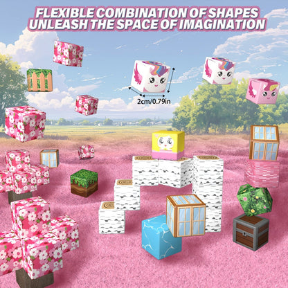 Magnetic Cube Building Set in 48-Piece or 110-Piece Pink, Blue, Green and Brown Fantasy Options