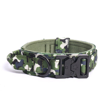 Wide Tactical Dog Collar with Grab Handle, Quick-Release Buckle and Patch Panel in M, L or XL