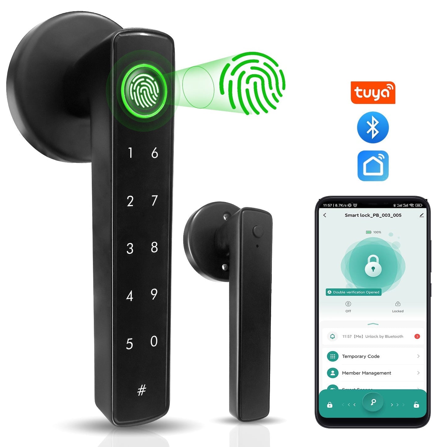 Aluminum Alloy Smart Door Handle Lock 4-in-1 with Fingerprint, Password, App & Key, Left & Right Hand Compatible