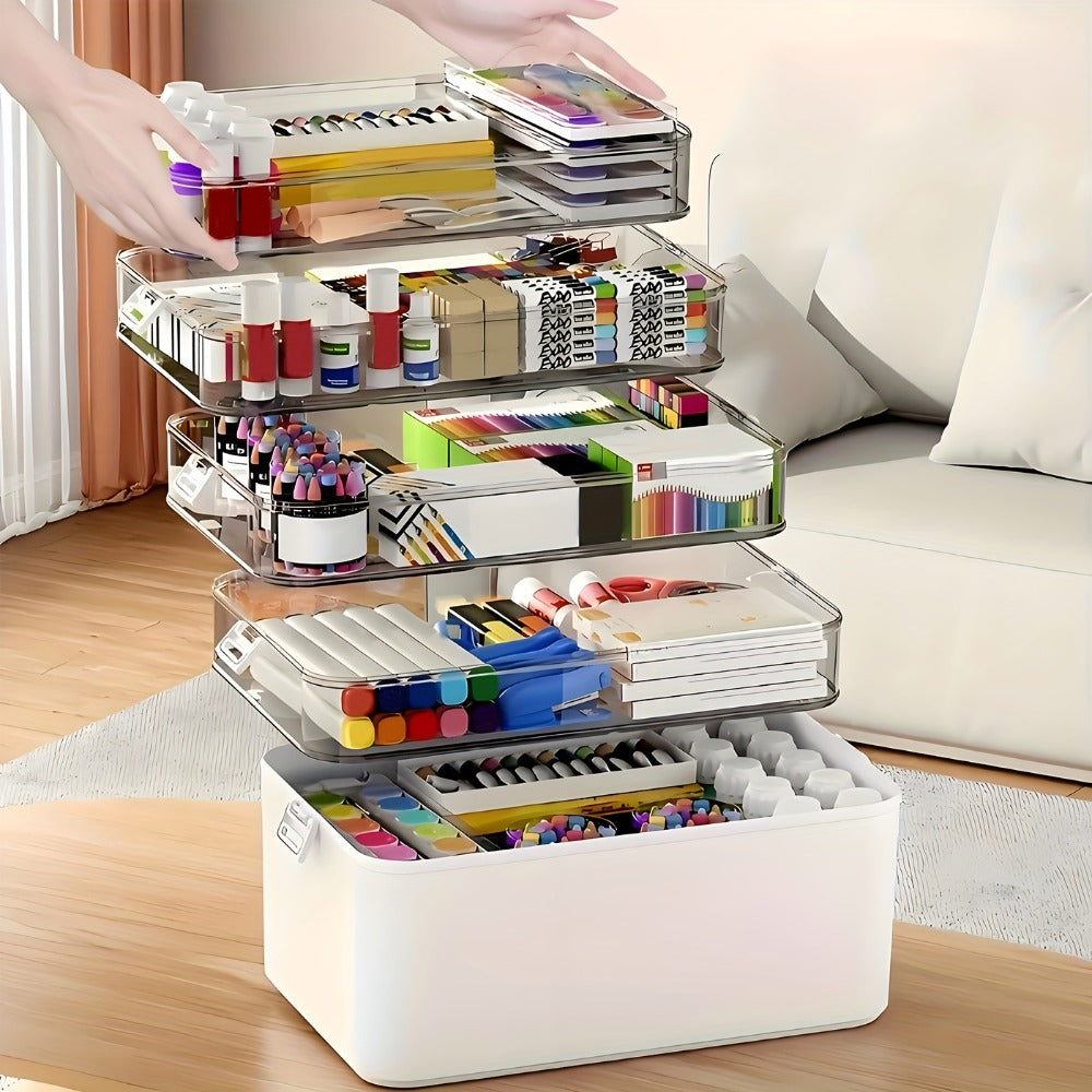5-Tier Stackable Storage Box with Lids, Large Transparent Organizer with Handle for Home & Travel - Pill Box