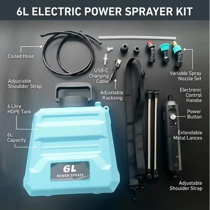 Garden Sprayer Battery Powered Electric USB Rechargeable 1.6-2.4 Gal with 3 Mist Nozzles Adjustable for Garden, Patio and Yard Use