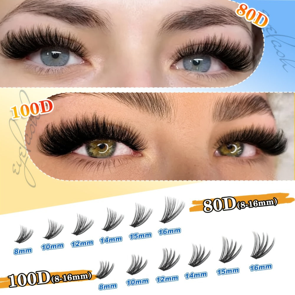 C-Curl Lash Extension Kit with 720 Clusters in 30D-100D Mixed Densities, Bond Product, Tweezers and Brush