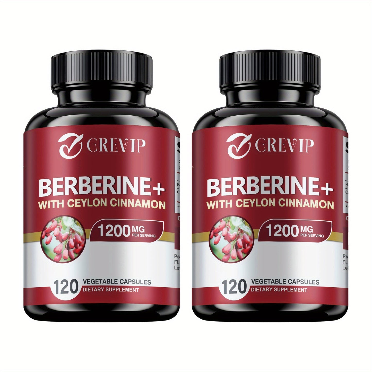 Dietary Supplement Berberine HCl and Ceylon Cinnamon Capsules, 120 Count with Multi-Bottle Options