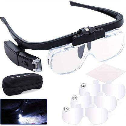Headband Magnifier with LED Light Hands Free Illuminated Head Magnifying Glass Up to 4.5X for Entryways, Bedrooms and Living Spaces