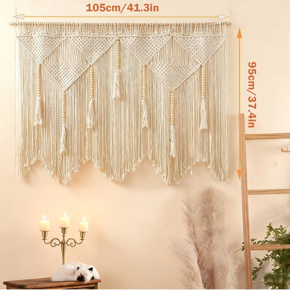 Bohemian Tapestry Wall Hanging – Large Boho Woven Wall Decor with Boho-Chic Patterns, Vertical Macrame Style Tapestry for Bedroom Living
