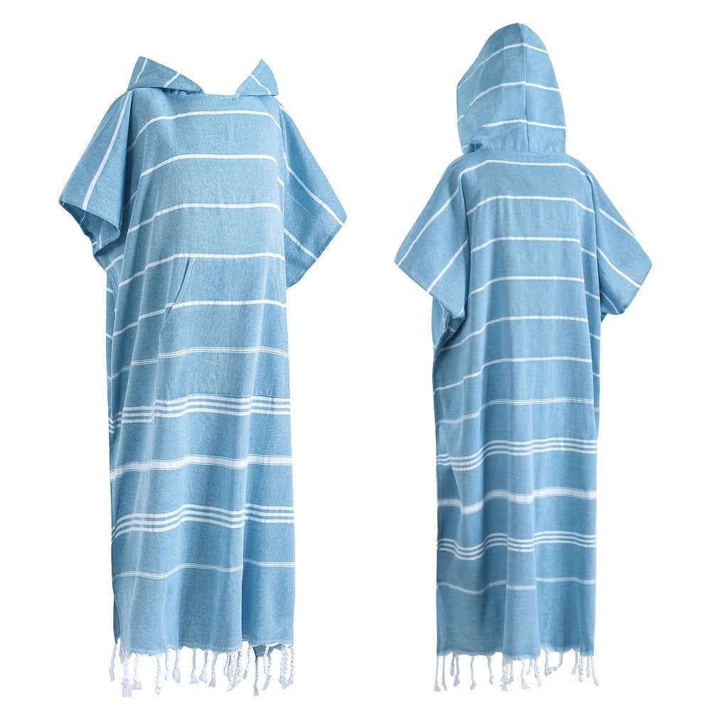 Hooded Beach Poncho Turkish Cotton Sandproof - Wearable Surf Changing Towel Thin Bathrobe, S & L