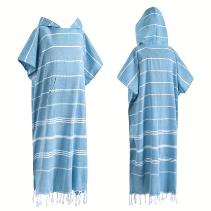 Hooded Beach Poncho Turkish Cotton Sandproof - Wearable Surf Changing Towel Thin Bathrobe, S & L