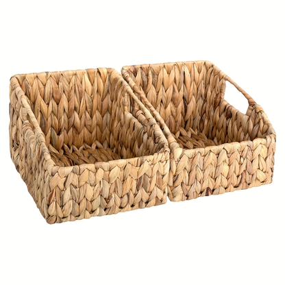 Storage Baskets, Seagrass and Water Hyacinth with Built-In Handles in Six Style Options with Material, Size and Pack Options for Shelf