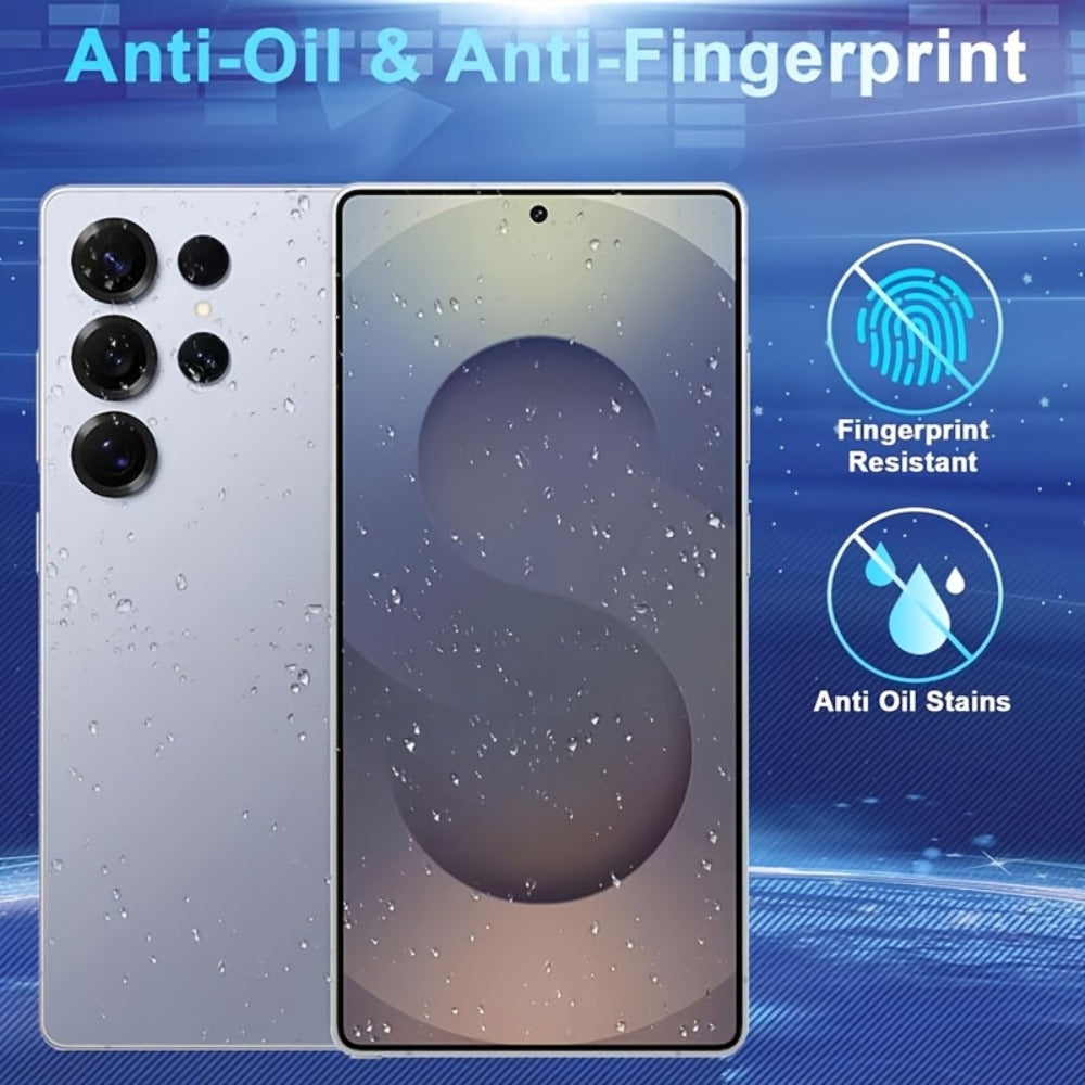 Samsung Galaxy Screen Protector + Camera Lens 2+2 Pack, 9H Anti-Spy Tempered Glass, Fingerprint Unlock Support