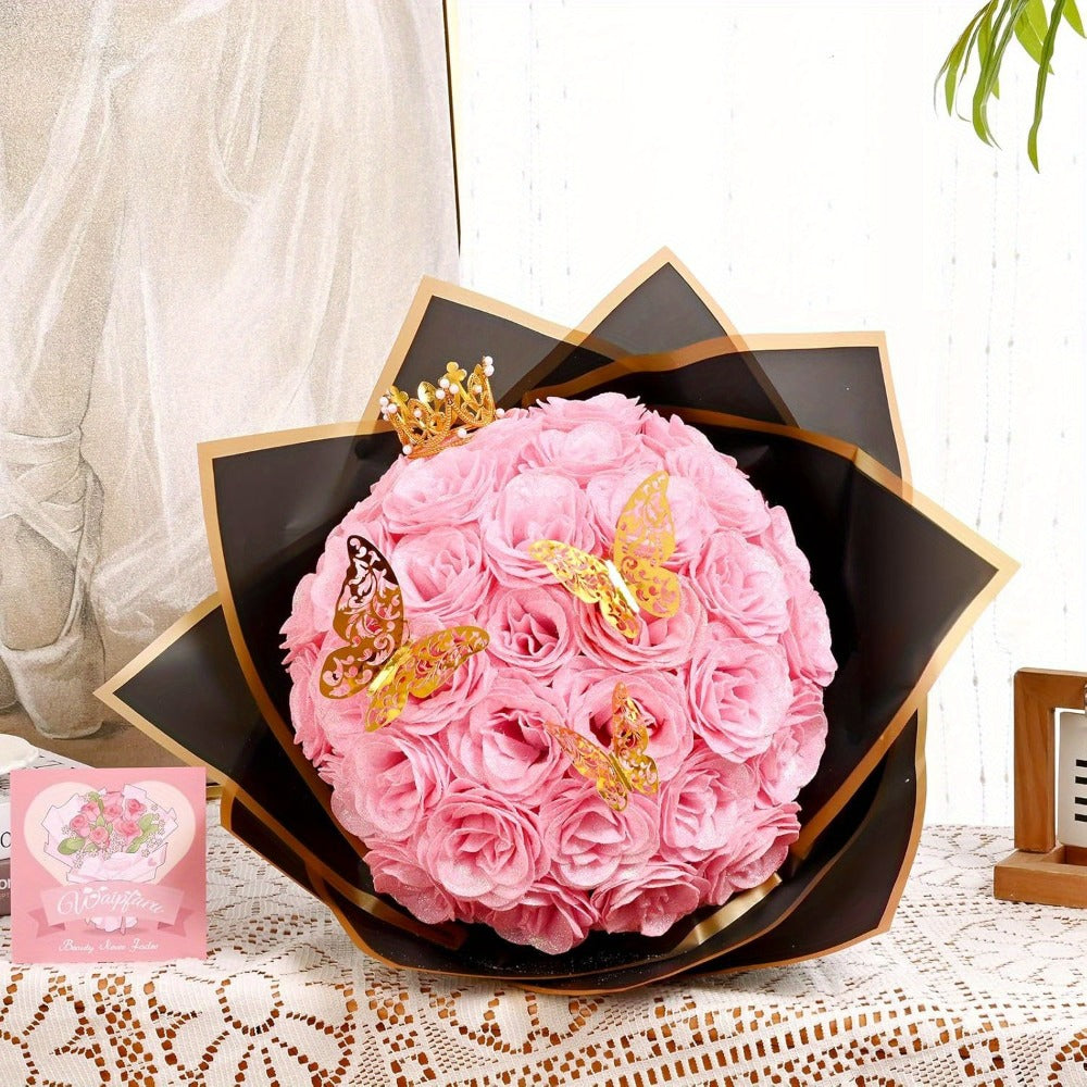 Artificial Flowers Glitter Rose Bouquet in 24 or 36-Piece Sets with Nine Sparkling Color Options