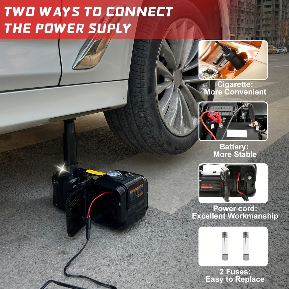Electric Car Jack Kit 5 Ton 12V Hydraulic Lift – 6.1–17.7" Range with Impact Wrench for SUV Sedan Truck Tire Change & Garage Repair