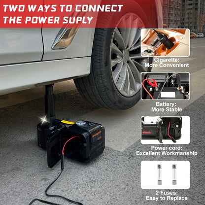 Electric Car Jack Kit 5 Ton 12V Hydraulic Lift – 6.1–17.7" Range with Impact Wrench for SUV Sedan Truck Tire Change & Garage Repair