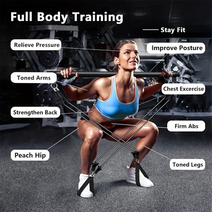 Resistance Band Pilates Bar Kit 8-Piece – 150LB Bands, Ankle Straps & Drawstring Bag, Portable Home Gym Fitness Set for Full Body Workout
