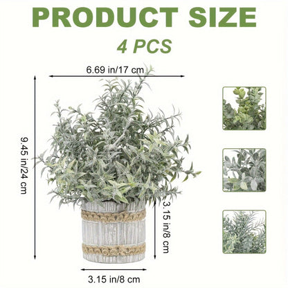 Fake Plants Artificial Plants Indoor 4-Pack Small Potted Greenery in Paper Pulp Pots for Entryways, Bedrooms and Living Spaces
