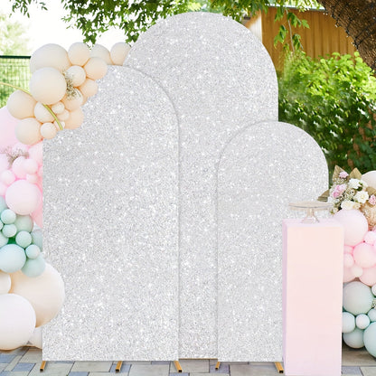 Sequin Wedding Arch Cover Set 3pcs, 6ft 6.6ft 7.2ft Metallic Spandex Payette Glitter Arch Backdrop Cover for Wedding Ceremony