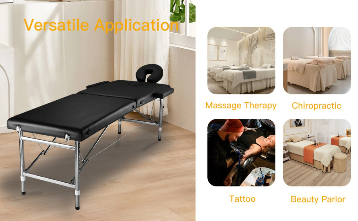 Portable Massage Table Foldable Aluminum Spa Bed, 3-Fold Adjustable Height 24" Wide Padded Treatment Bed
