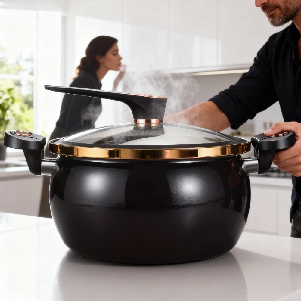 Nonstick Soup Pot Large Capacity 1.85 Gallon Twist Lock Handle Cooking Pot for Gas Stove Induction Cooker Open Flame Multifunctional Stew