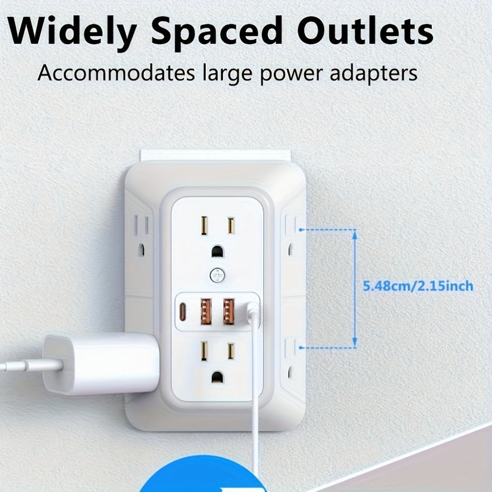 3-Sided Wall Outlet Extender 10-in-1 with 6 AC Outlets & 4 USB Ports (2 USB-A & 2 USB-C) for an Everyday Personal Care Routine