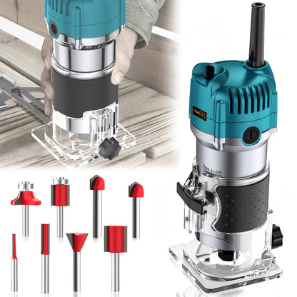 Wood Router Carving Machine Electric Trimmer, Wood Slotting, Drilling & Engraving Tool with Optional 15pc Milling Cutter Set