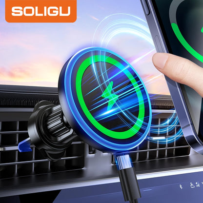 Magnetic Wireless Car Charger Phone Mount 15W Fast Charging – 360° Rotation Air Vent Car Phone Holder Compatible with iPhone 16 / 15 / 14