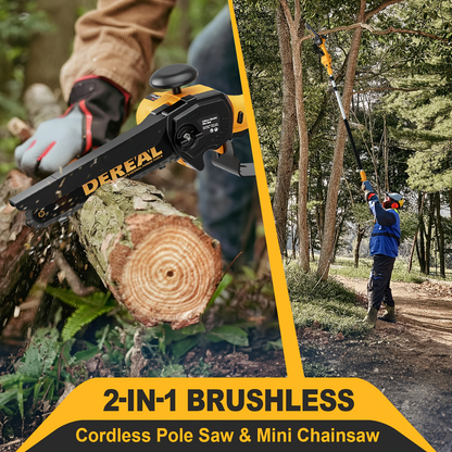 Electric Pole Saw 2-in-1 Cordless with 8" & 6" Chain, 20V 4.0Ah Battery, Adjustable Extendable Tree Pruner for Wood Cutting