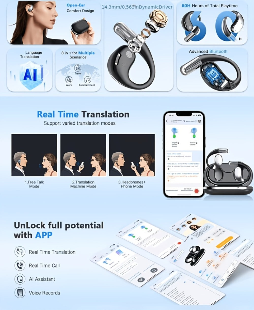 AI Language Translation Headphones Real-Time 156 Languages & Accents 3-in-1 Wireless Bluetooth for an Everyday Personal Care Routine