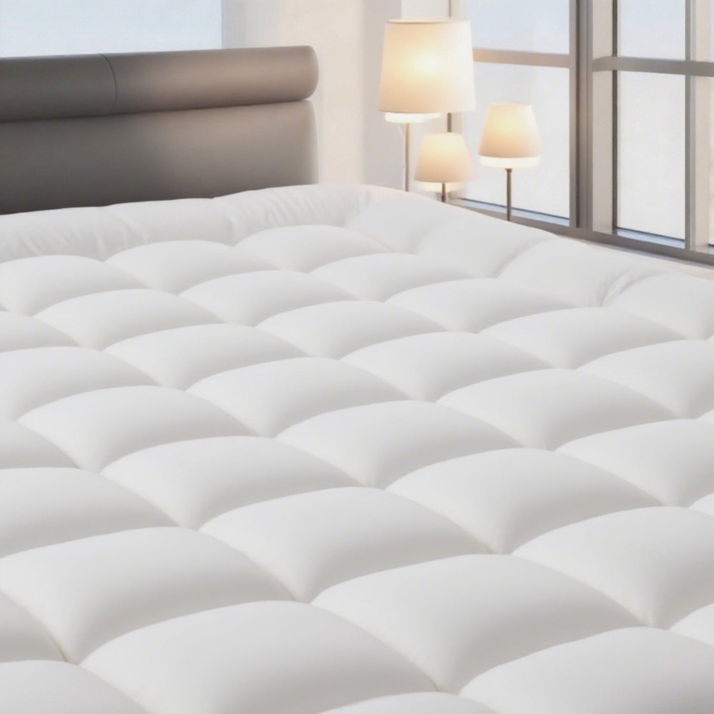 RV Queen Mattress Topper Quilted Pillow Top Mattress Pad Fitted Protector Cooling Breathable Fluffy Soft Cover with 8-21" Deep Pocket for RV