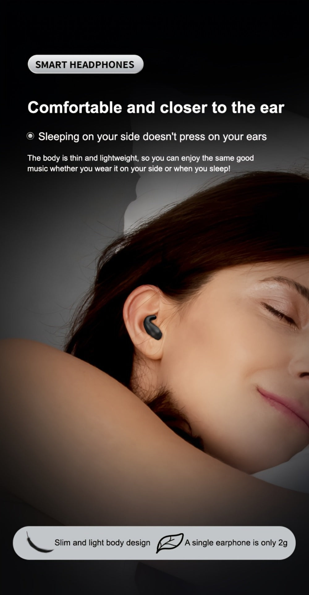 Heart-Shaped Bluetooth 5.4 Sleep Earbuds with Digital Charging Case in Black, White or Khaki