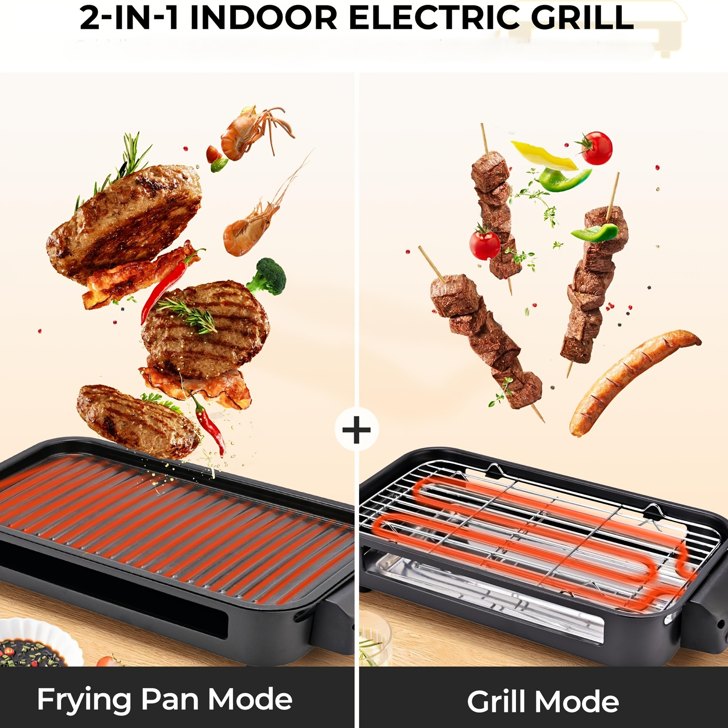 Indoor Electric Smokeless Grill 1700W with Raclette Pans, Non-Stick Plate, Portable Tabletop BBQ Griddle for Couples