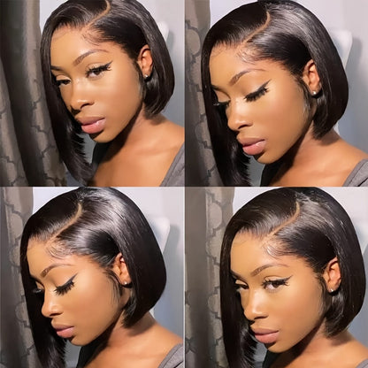 Lace Front Bob Wig Human Hair T Part 13x4 Pre-Plucked 180% Density Straight Side Part Natural, for Home, Travel and Salon Hair Styling