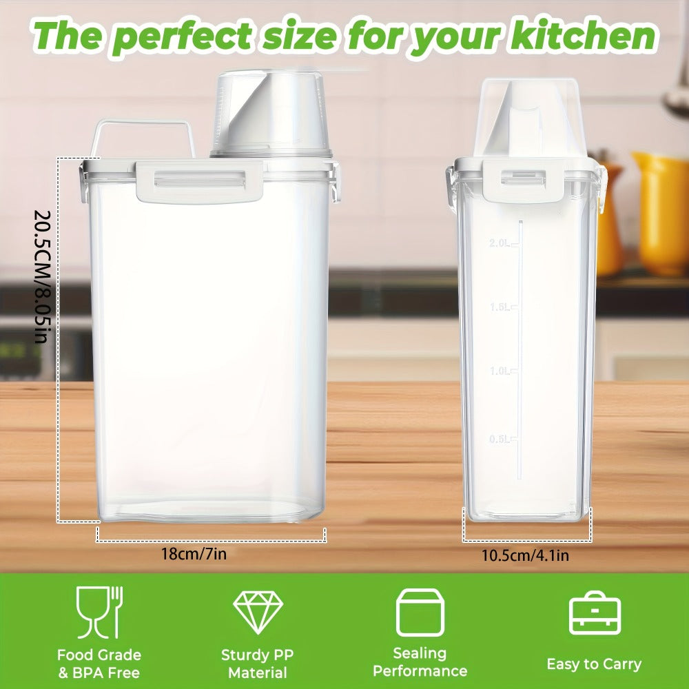 Food Storage Containers Four-Pack 3L Square Plastic Set with Flip-Top Lids and Four Measuring Cups