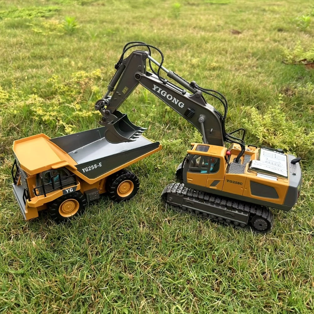 RC Construction Vehicle Set 2-in-1 & 3-in-1, 2.4G 11-Channel Remote Control Excavator Dump Truck Forklift Bulldozer