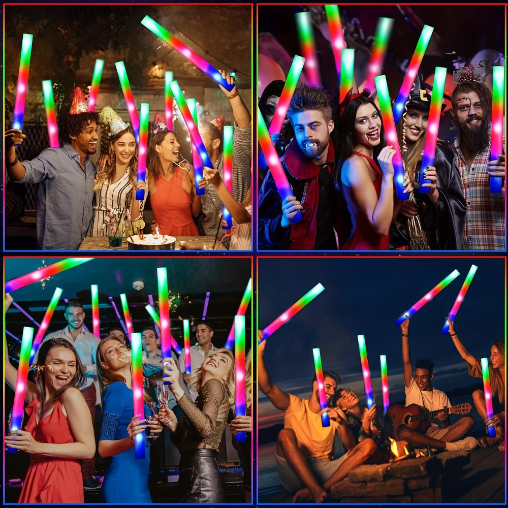 LED Glow Sticks Party Set, Foam Glow Sticks with 3 Light Modes, Glow Glasses, Headbands & Finger Lights for Rave