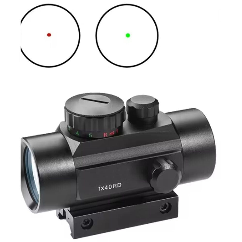 1x40 Red and Green Dot Sight with Crosshair or Point Reticle, Reversible 20mm and 11mm Rail Mount