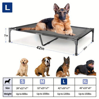 Elevated Dog Bed Cooling Cot – Breathable Mesh Dog Cot for Indoor and Outdoor Use, No-Tool Assembly Anti-Slip Feet Frame