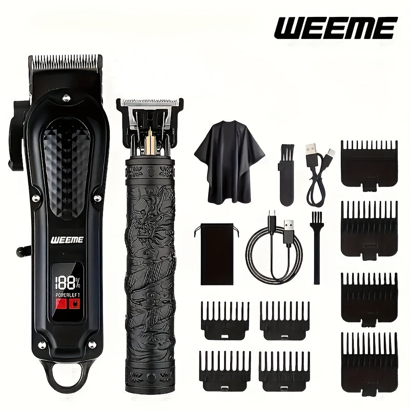 Men's Grooming Barber Haircut Set 2 & 3 Piece – Professional Hair Clipper USB Rechargeable T-Blade Trimmer Razor with 8 Limit Combs Complete