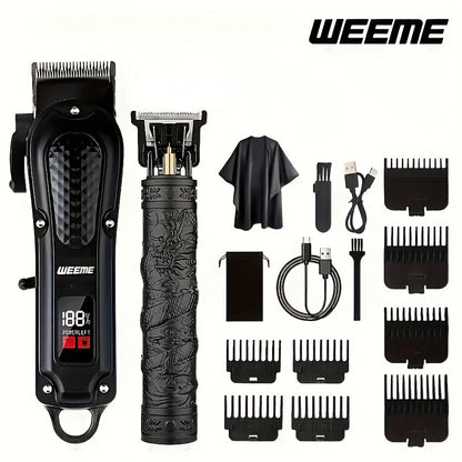 Men's Grooming Barber Haircut Set 2 & 3 Piece – Professional Hair Clipper USB Rechargeable T-Blade Trimmer Razor with 8 Limit Combs Complete