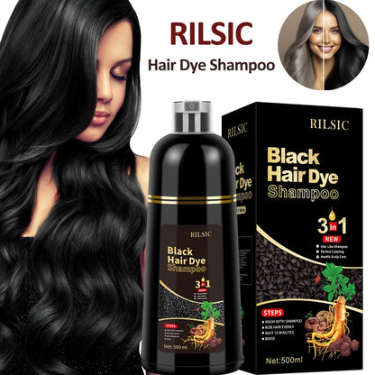 RILSIC 3-in-1 Gray Hair Color Shampoo with Plant Squalene – 100% Gray Coverage Wash & Condition Instant Results, No Mix No Ammonia