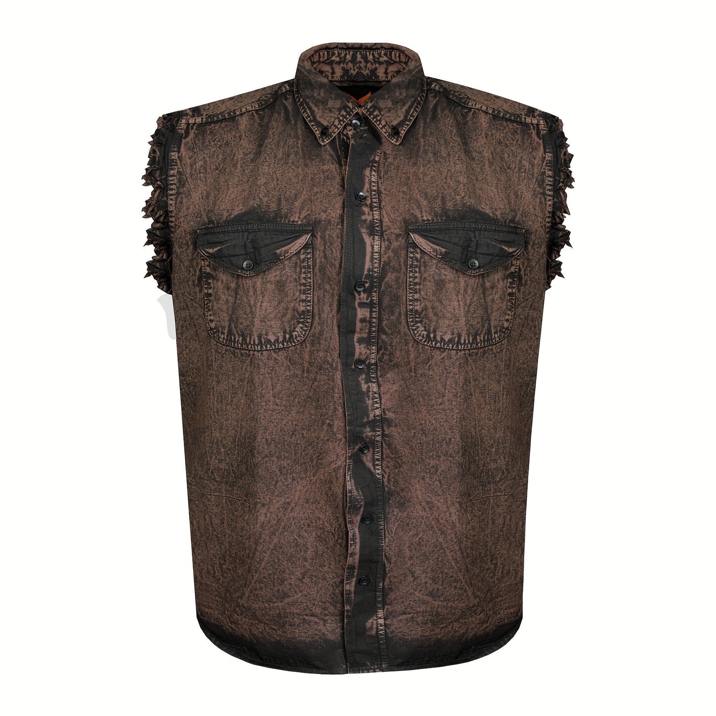 Men's Sleeveless Shirt – Fringe Hem Crew Neck Tank Top, Stonewash Cotton, Regular Fit for Streetwear, Beach & Vacation, Sizes M–XXXXL