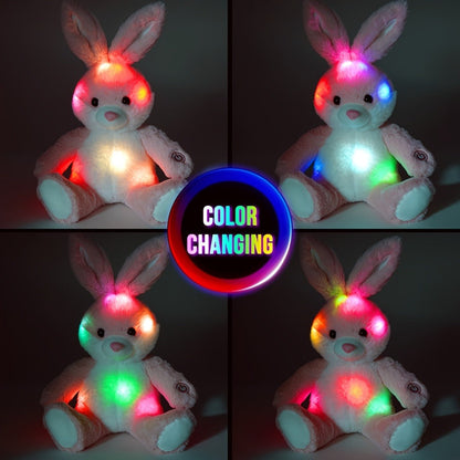 Plush Toy Light-Up Bunny in 8-Inch or 12-Inch Sizes with Pink Ears and Colorful LED Glow for Character Display, Room Decor and Gift