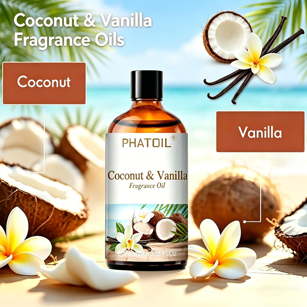 Fragrance Oil for Diffuser - PHATOIL 100ml Coconut & Vanilla Scented Oil for Humidifier, Candle Making