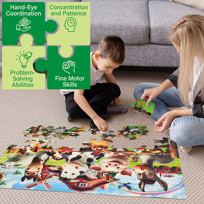 Large Floor Puzzle for Kids Ages 3+, Chunky Jigsaw Mermaid & Farm Animals, Preschool Educational Toy for Boys & Girls 3 4 5 6 Years Old