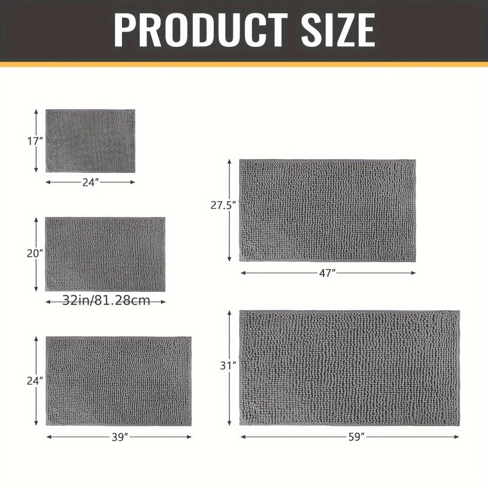 Chenille Bath Rug Extra Thick Bathroom Mat, Multiple Sizes & Colors for Entryways, Bedrooms and Living Spaces
